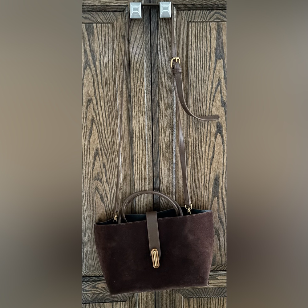 New Trendy Brown Faux Suede Crossbody Handbag